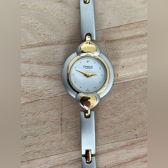 Caravelle by Bulova Ladies Watch Two Tone Hearts and Matte Bracelet White Dial - Picture 1 of 12